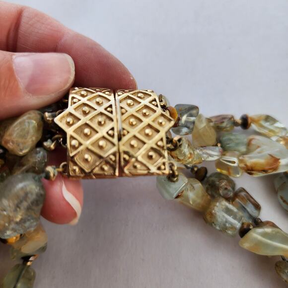 CINER Semiprecious 5 Strand Natural Aquamarine Stone, Tiger Eye Statement Choker - Picture 6 of 12